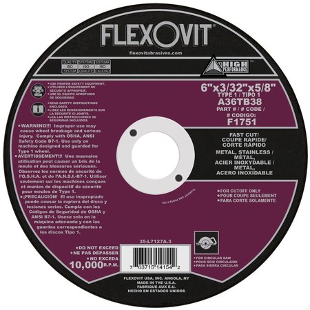 FLEXOVIT REINFORCED CUTOFF WHEEL HIGH F1751